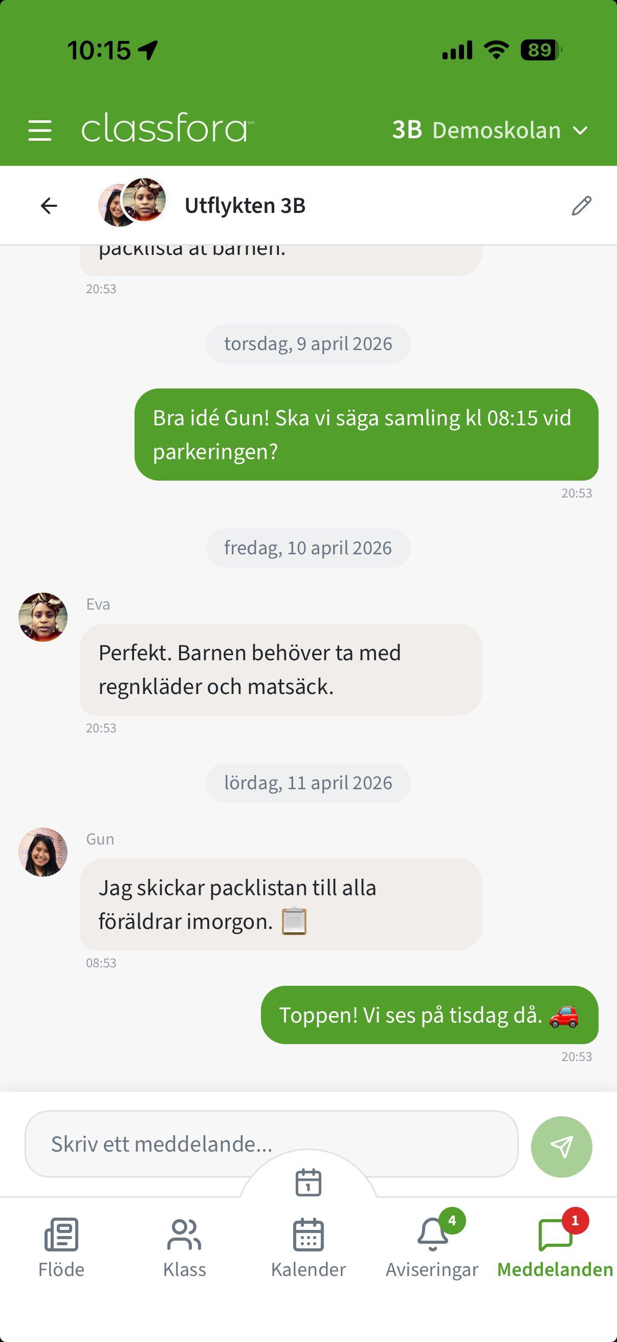 Classfora — meddelanden