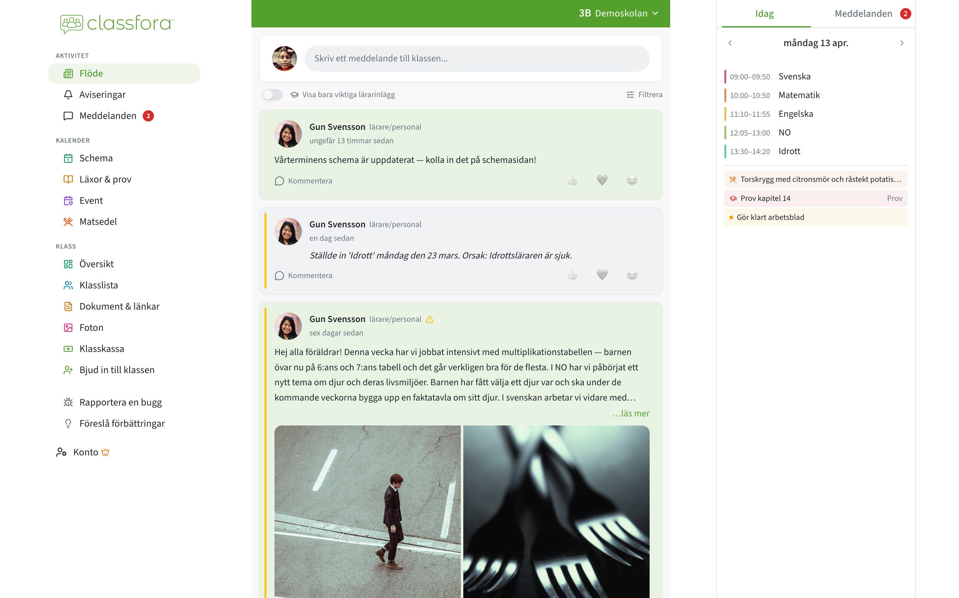 Classfora — klassens flöde på dator